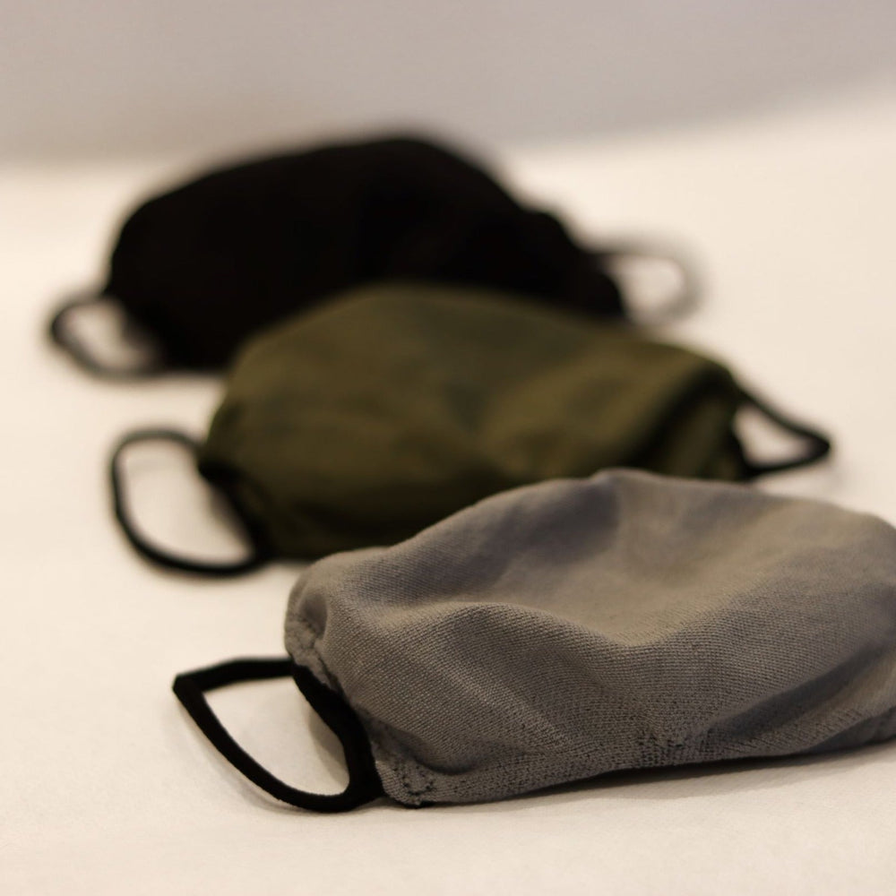 
                  
                    Triple-layer masks in Black, Grey and Olive Green
                  
                