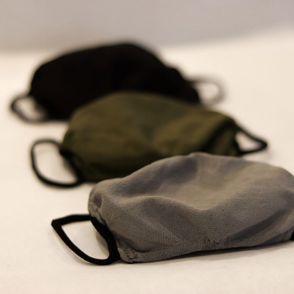 
                  
                    Triple-layer masks in Black, Grey and Olive Green
                  
                